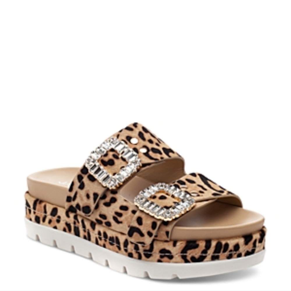 J Slides Rice Leopard Pony Hair Leather Platform